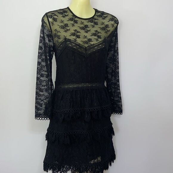 The Kooples Dress “Moonlight “ Black Lace Ruffle NWOT Sz Medium~6 - Picture 5 of 8